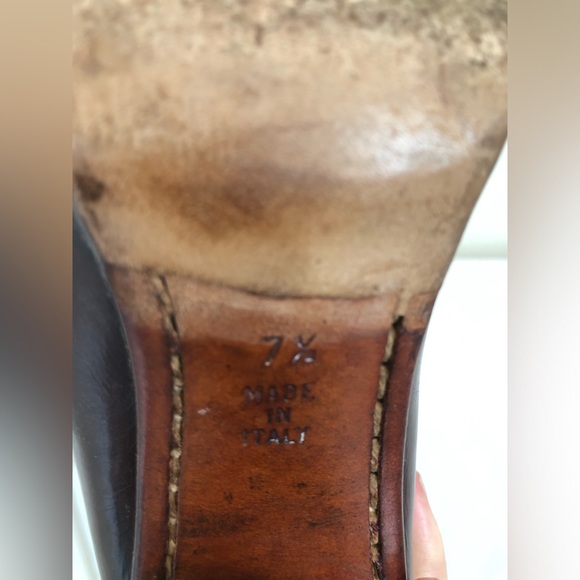 Vintage Bally Mahogany Brown Glossed Leather Heeled Boots Almond Toe 7 1/2 - Picture 8 of 10